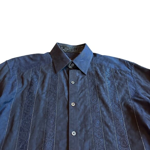 Robert Graham Navy Button-Down Shirt Long Sleeve Paisley Stripe Size Large NWOT - Picture 2 of 15